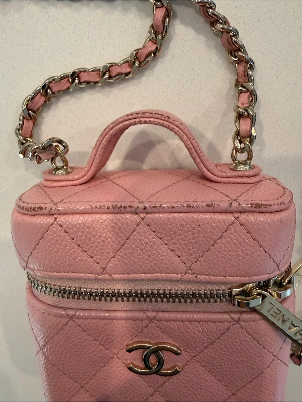CHANEL Pink Quilted Mini Vanity Crossbody with Chain